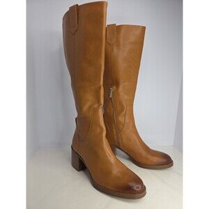 Vince Camuto Cognac 'Zemmy' Wide Calf Leather Riding Boot Sz 9 M Made In Brazil